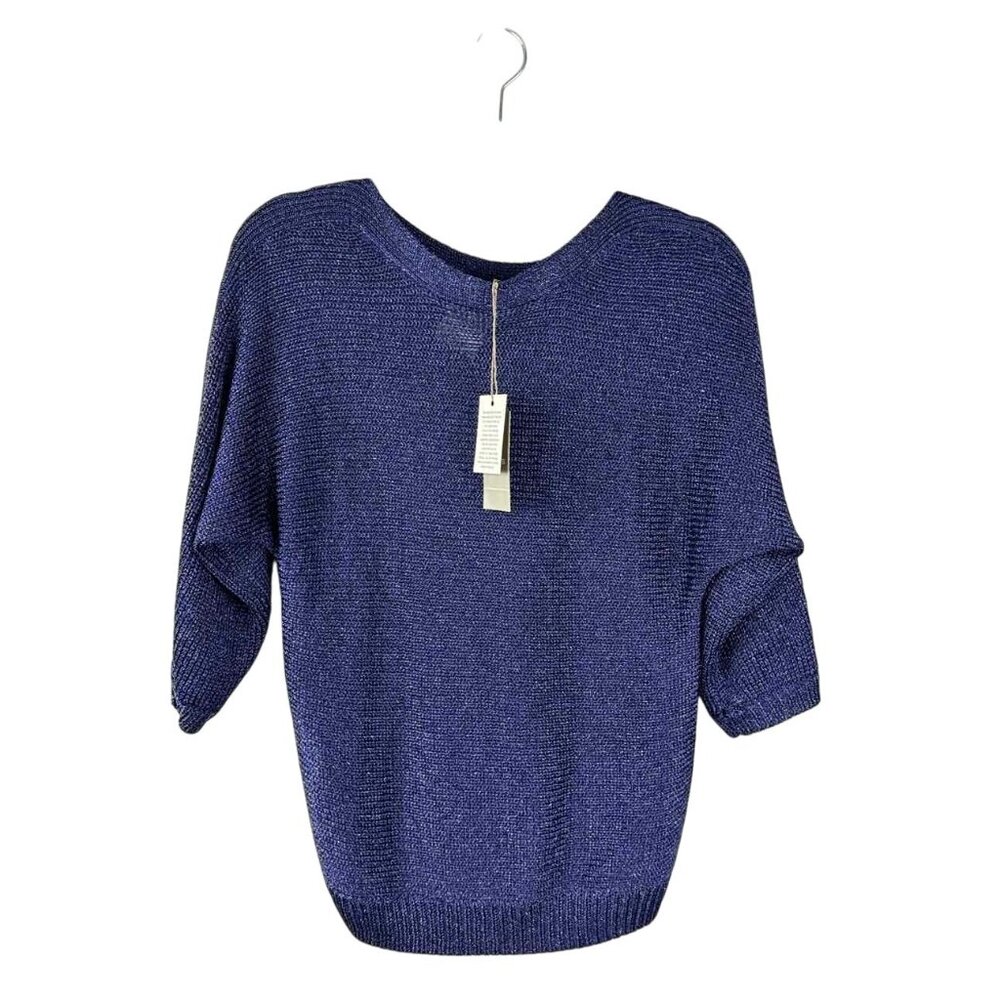 NWT CHICOS 3/4 Sleeve Metallic Women's Size 0 Navy Sweater